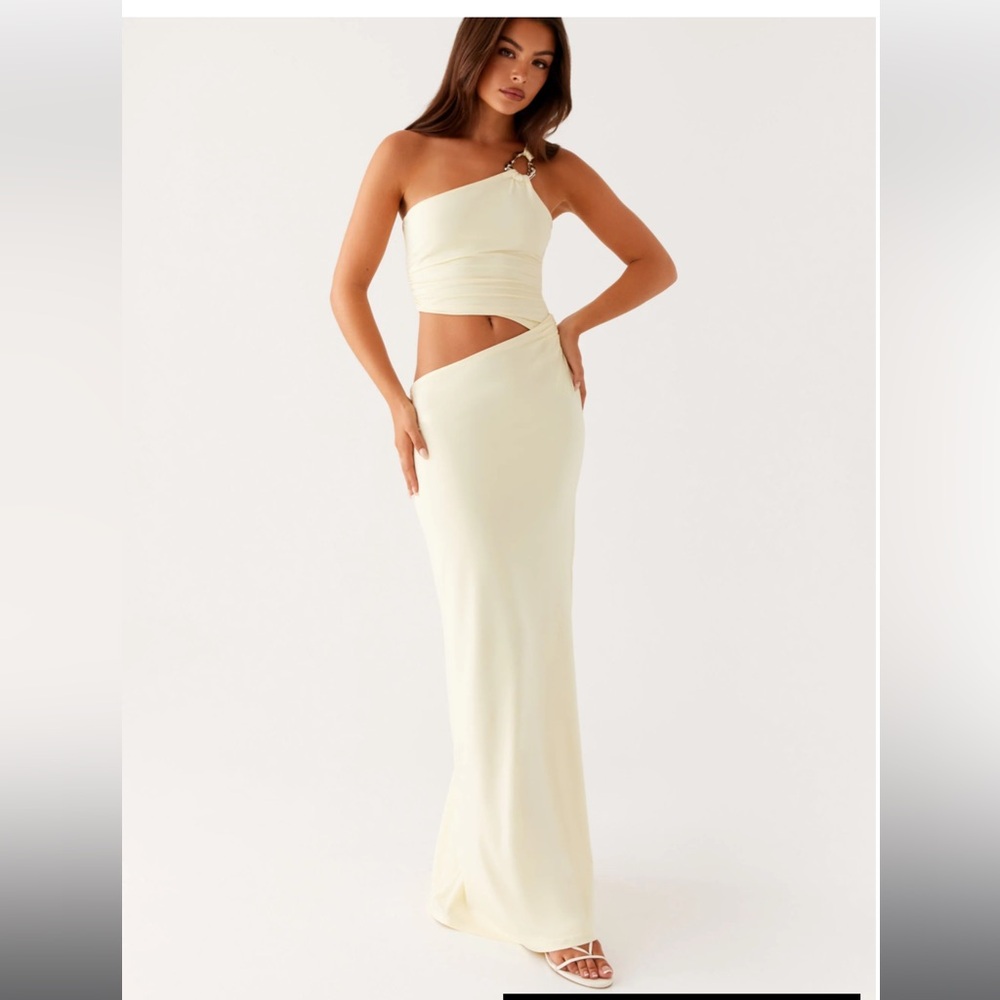 Peppermayo Cream One Shoulder Cutout Dress